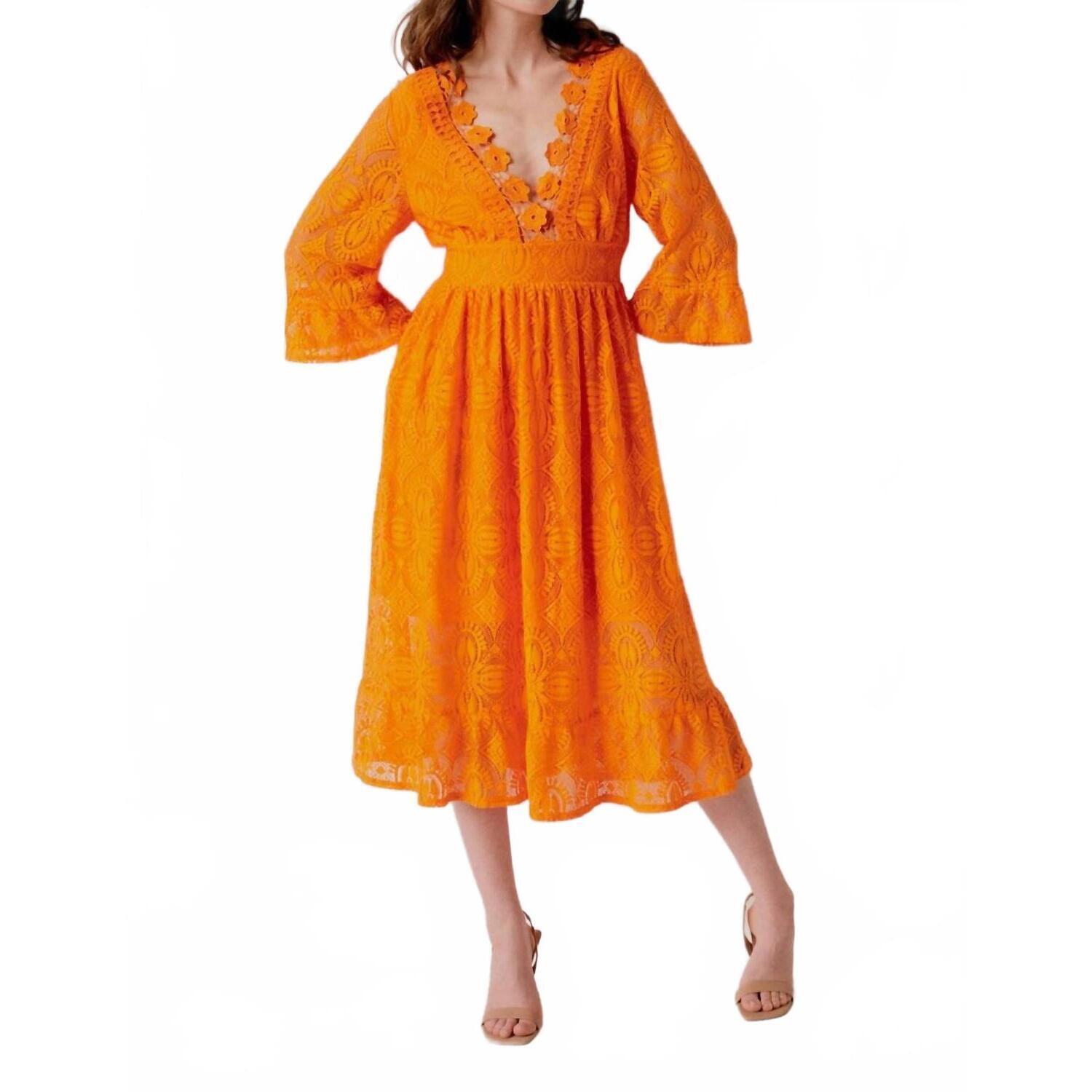 New B.Young Jali Lace Midi Dress In Orange Peel